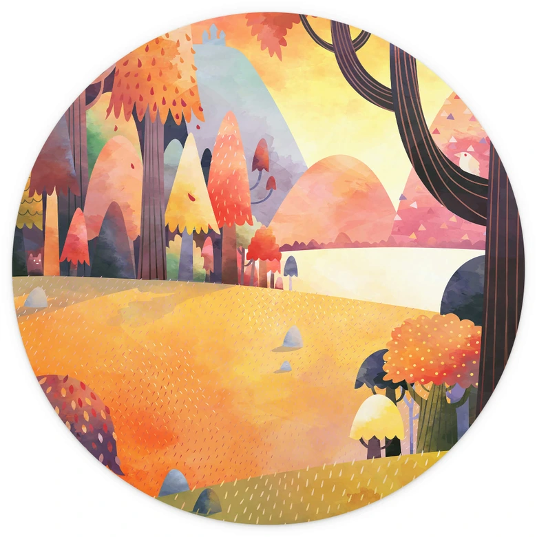 Fototapeta jesienny las - DigitalArtsi - okrągła - tapeta flizelinowa/tapeta flizelinowa samoprzylepna 