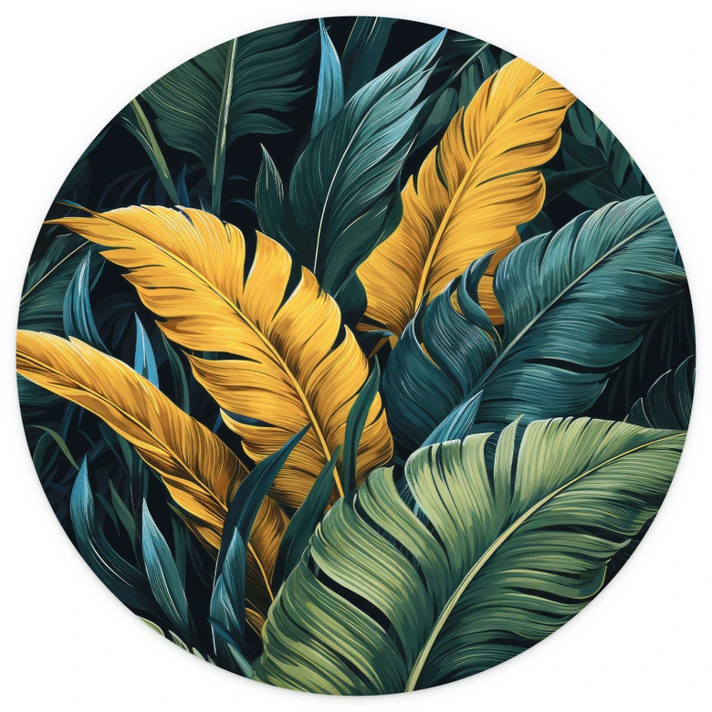 Fotomural de hojas de palmera de colores - Jaszke - Redondo - Papel pintado autoadhesivo/no tejido 