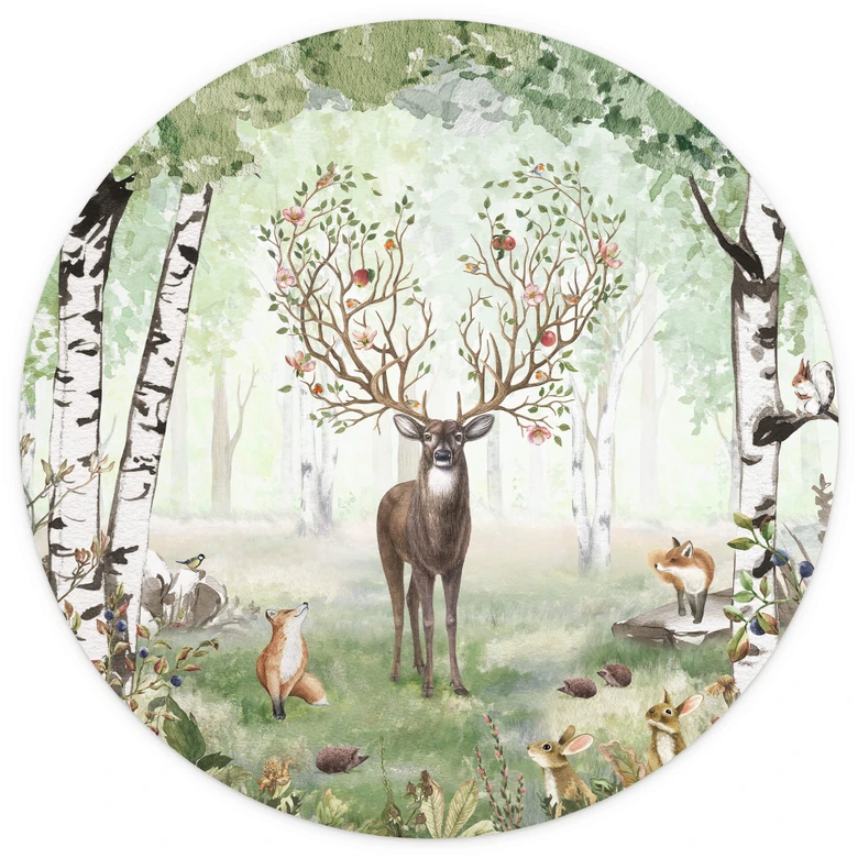 Round wall mural Kikki Belle - Summer Deer - non self-adhesive/self-adhesive wallpapers 