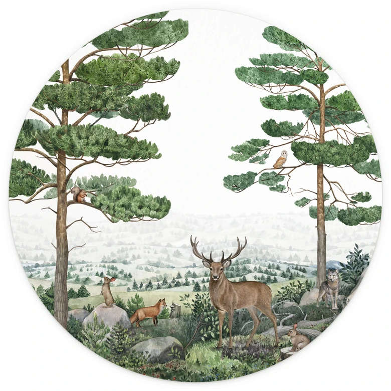 Fototapete Kikki Belle - Tierische Abenteuer im Grünen - Rund - Selbstklebend/Vlies 