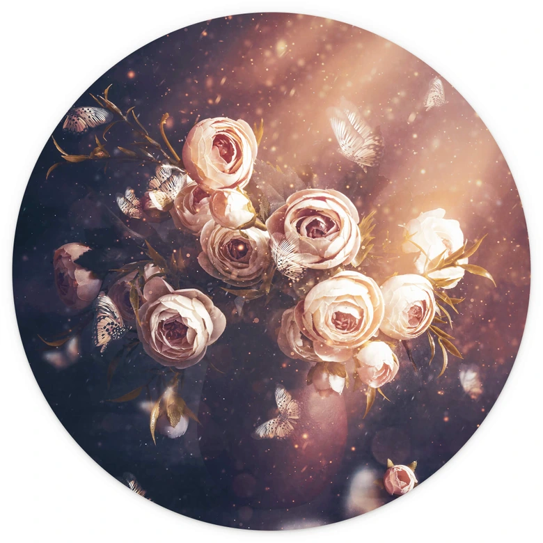 Papier peint photo rond Kiral - Le bouquet de roses - papier peint intissé/papier peint intissé autocollant 