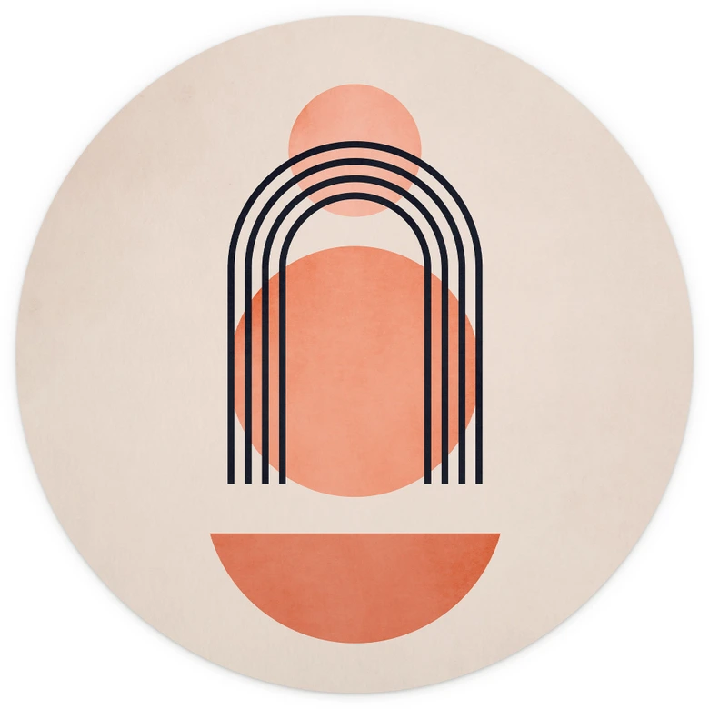 Abstrakcyjna geometryczna Fototapeta w brzoskwiniowych kolorach - Cubistika - Okrągła - tapeta flizelinowa/tapeta flizelinowa samoprzylepna 