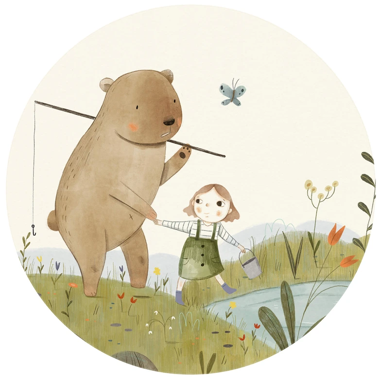 Round wall mural Loske - Let's go Fishing - non self-adhesive/self-adhesive wallpapers 