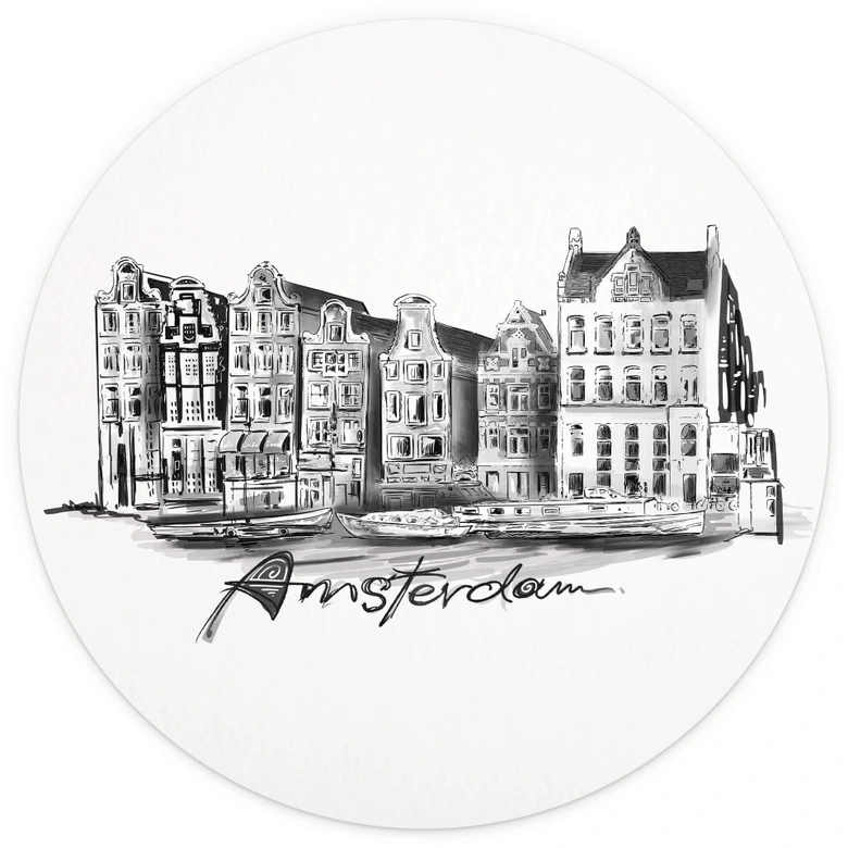 Fototapete Amsterdam - Schwarz-Weiß - Rund - Love your City - Selbstklebend/Vlies 