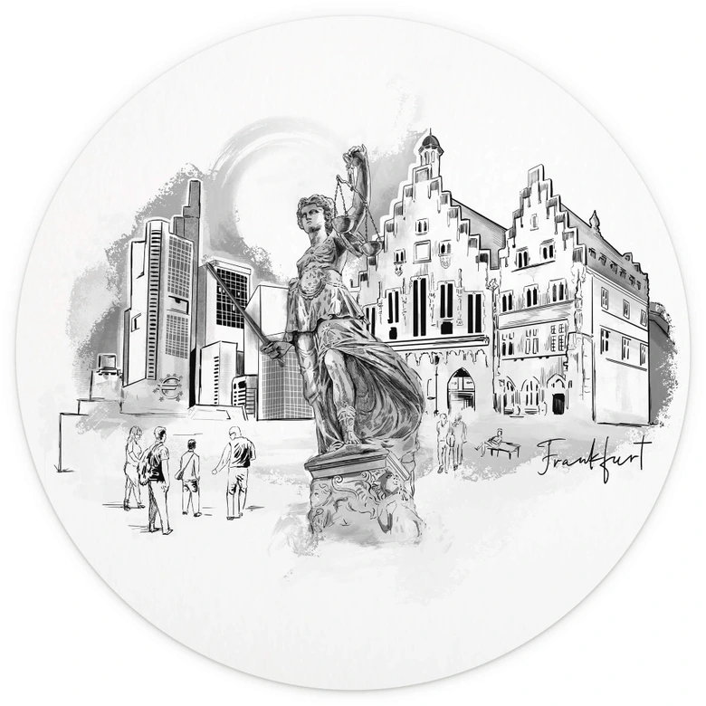 Fototapete Frankfurt - Schwarz-Weiß - Rund - Love your City - Selbstklebend/Vlies 