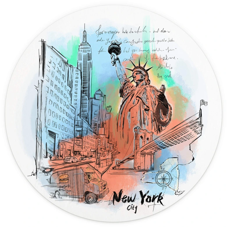 Fototapete New York - Freiheitsstatue - Rund - Love your City - Selbstklebend/Vlies 