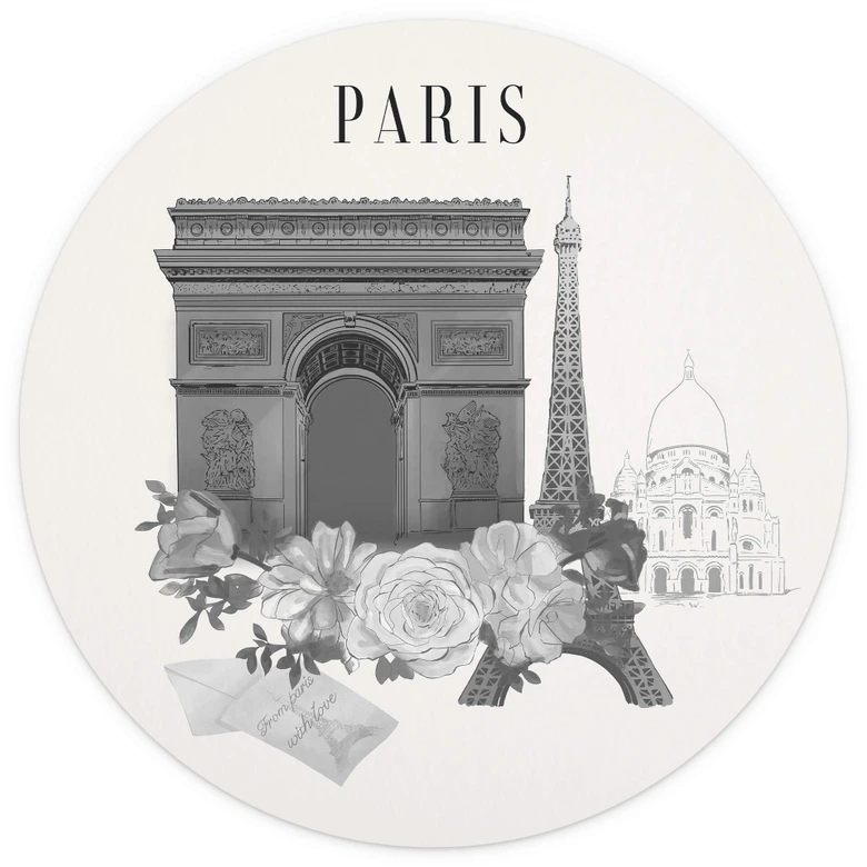 Fototapete Paris - Eiffelturm - Schwarz-Weiß - Rund - Love your City - Selbstklebend/Vlies 