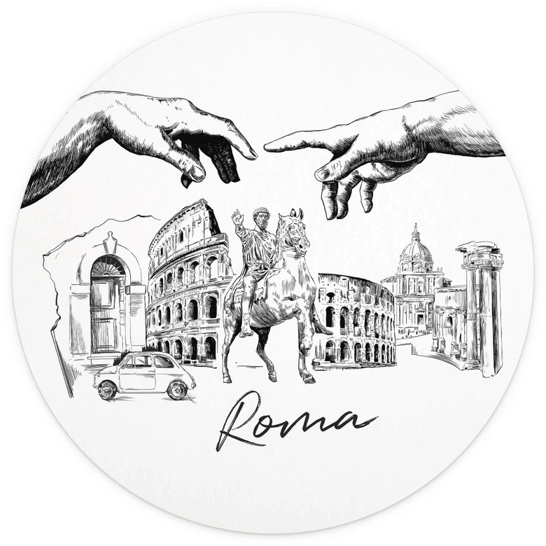 Fototapete Roma Schwarz-Weiß - Rund -  Love your City - Selbstklebend/Vlies 
