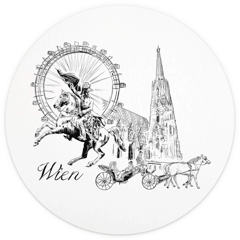 Behangcirkel Love your City - Wenen, Oostenrijk - zwart wit - vliesbehang/zelfklevend vliesbehang 