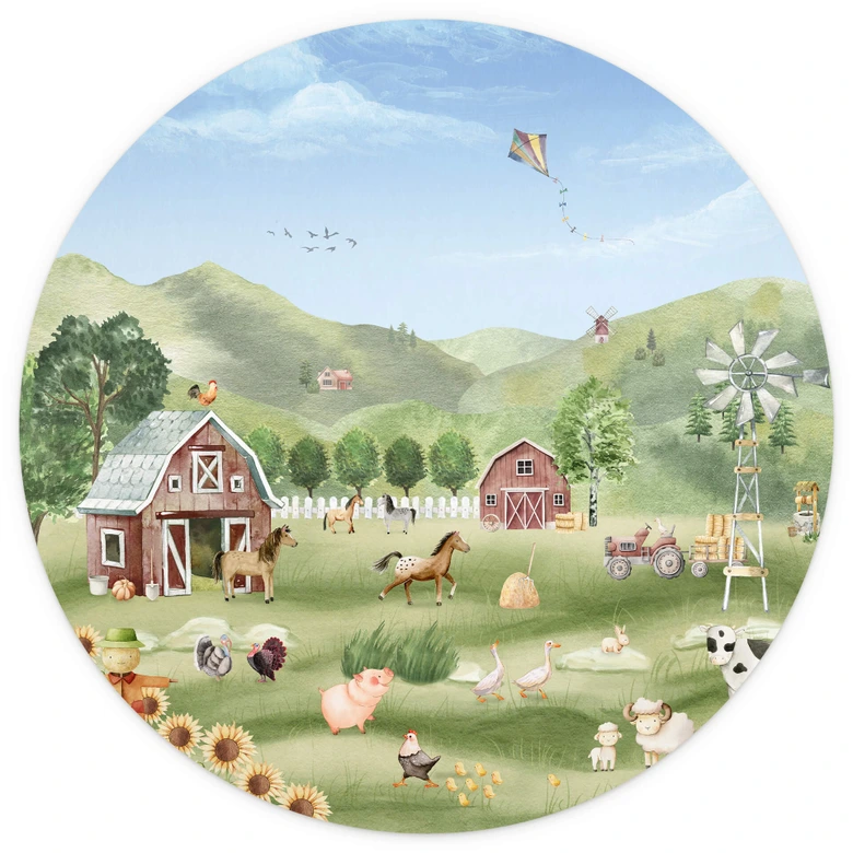 Bauernhof Fototapete Kinderzimmer - Oliver Robins - Rund - Selbstklebend/Vlies 
