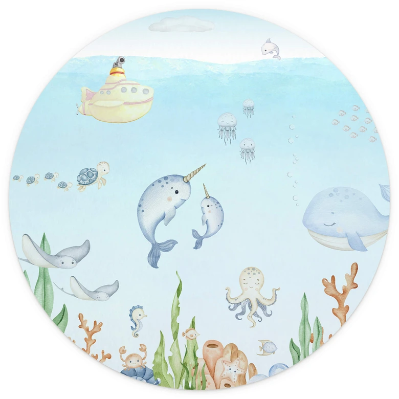 Fototapet för barnrum söt undervattensvärld rund - Oliver Robins - non-woven tapet/självhäftande non-woven tapet 