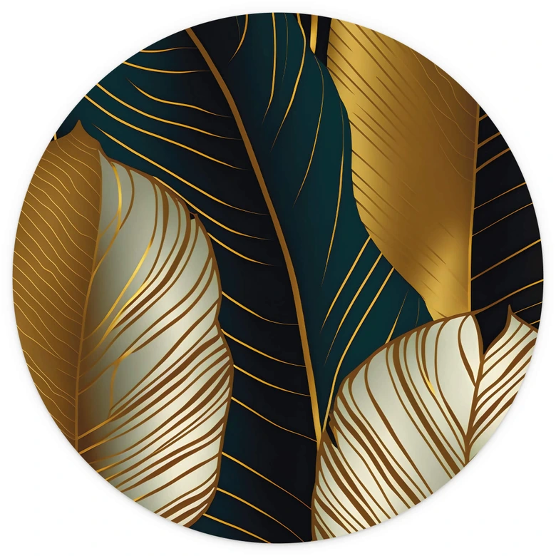 Papier peint photo rond Feuilles de palmier avec effet doré Résumé - papier peint intissé/papier peint intissé autocollant 