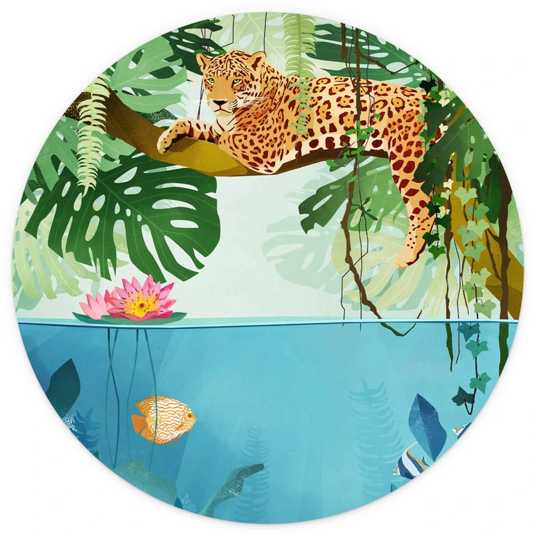 Goed Blauw - Tygrys w dżungli - Fototapeta okrągła - tapeta flizelinowa/tapeta flizelinowa samoprzylepna 