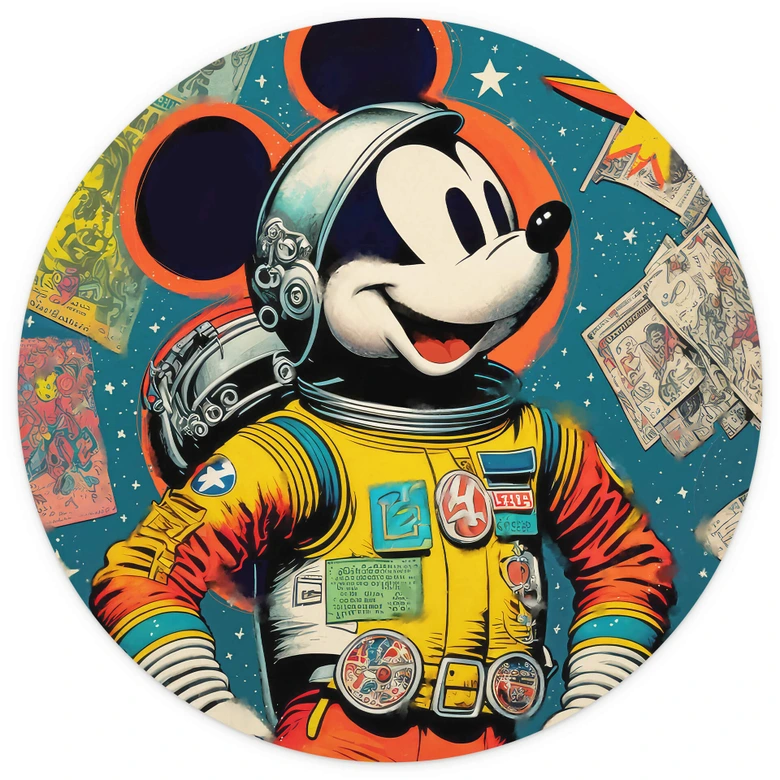 Fototapete Treechild - Mickey als Astronaut im Retro Stil - Rund - Selbstklebend/Vlies 
