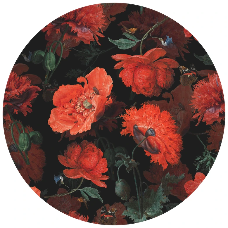 Fototapet - Rundt UN Designs - røde blomster - vliesetapet/selvklæbende non-woven tapet 