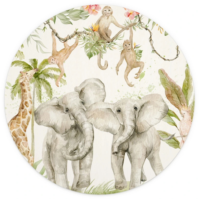 Tapet cirkel Dyr i den tropiske jungle - UN Designs - vliesetapet/selvklæbende non-woven tapet 