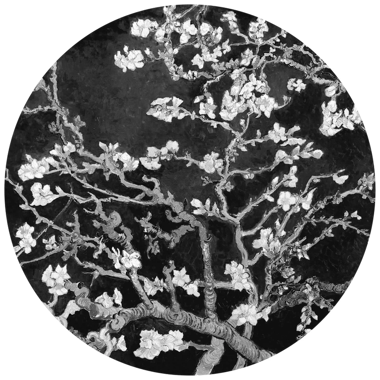 Papier peint photo rond van Gogh - Fleurs d’amandier - noir  - papier peint intissé/papier peint intissé autocollant 