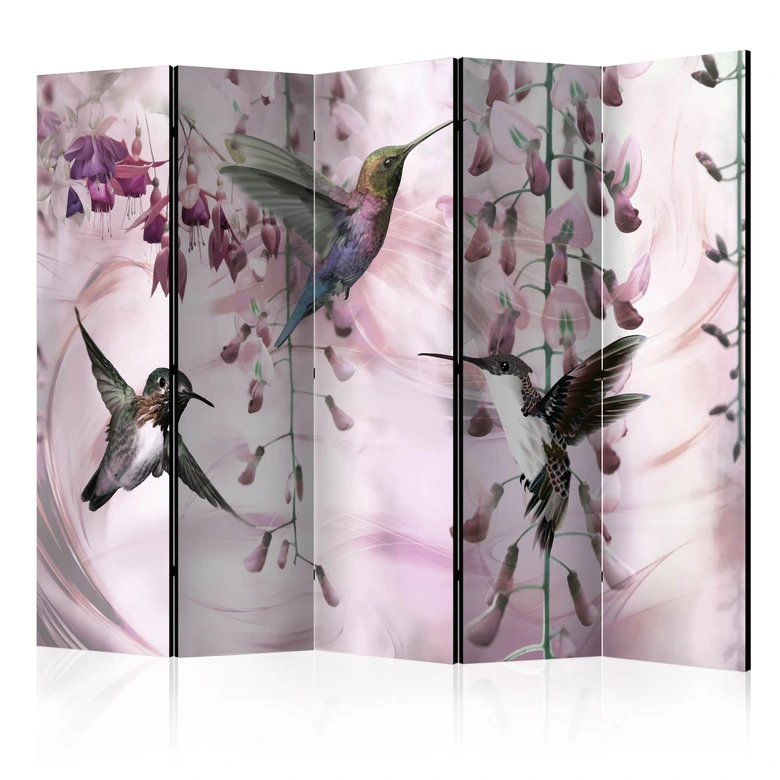 Paravent, Raumteiler freistehend, Trennwand - Fliegende Kolibris (Rosa) 