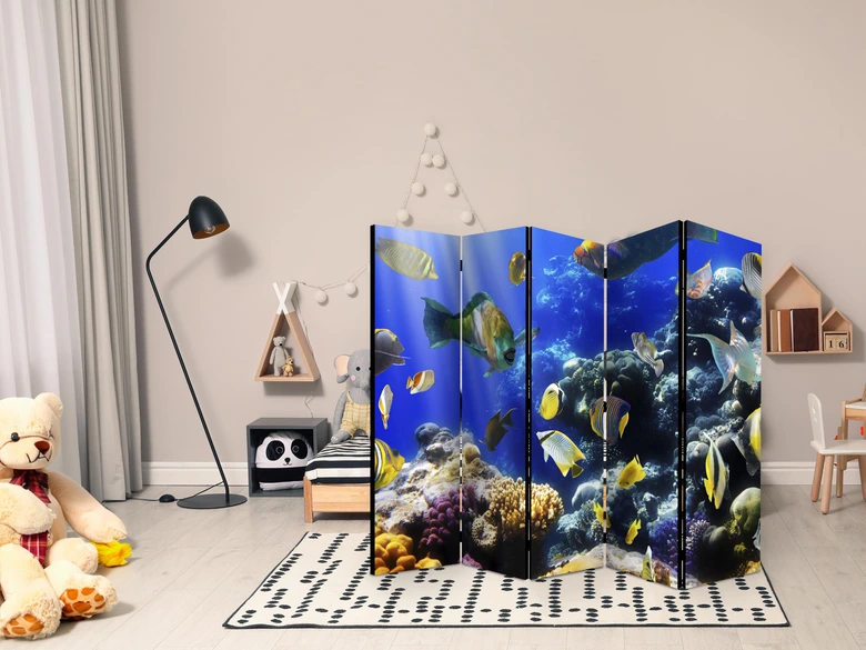 Paravent, Raumteiler freistehend, Trennwand - Underwater adventure II, 5-teilig - einseitig bedruckt - 225x172 cm 