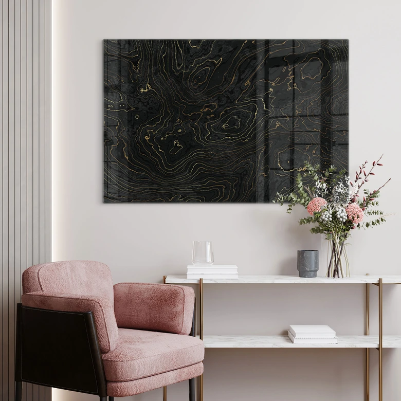 Glas billede Abstrakte linjer sort-guld - Amini 