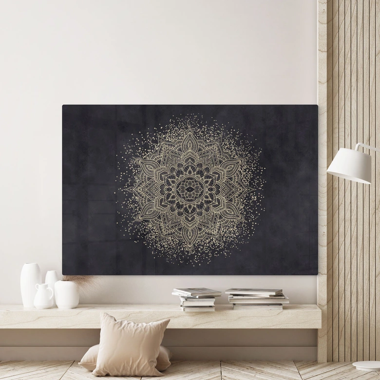 Glasschilderijen Elegante mandala in zwart en goud - Bloomery Decor 