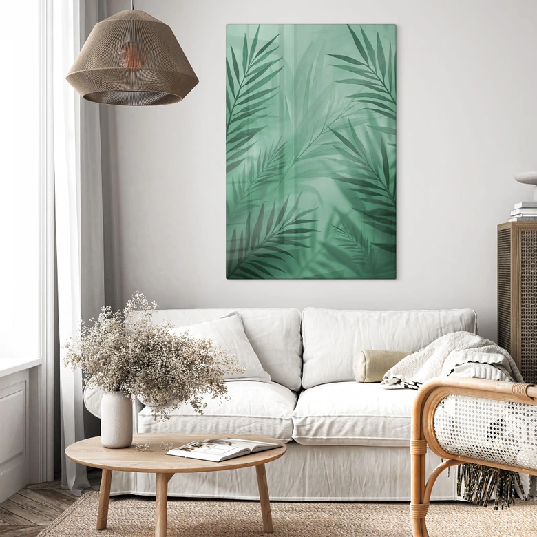 Glasbild Grüne Palmenblätter 