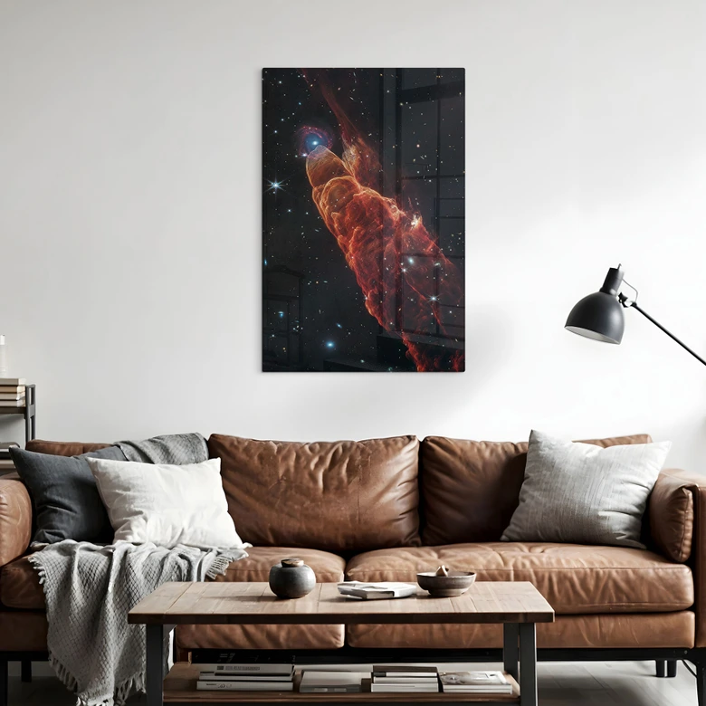 Glasbild James Webb Telescope - Kosmischer Wirbelsturm Herbig Haro 49/50 