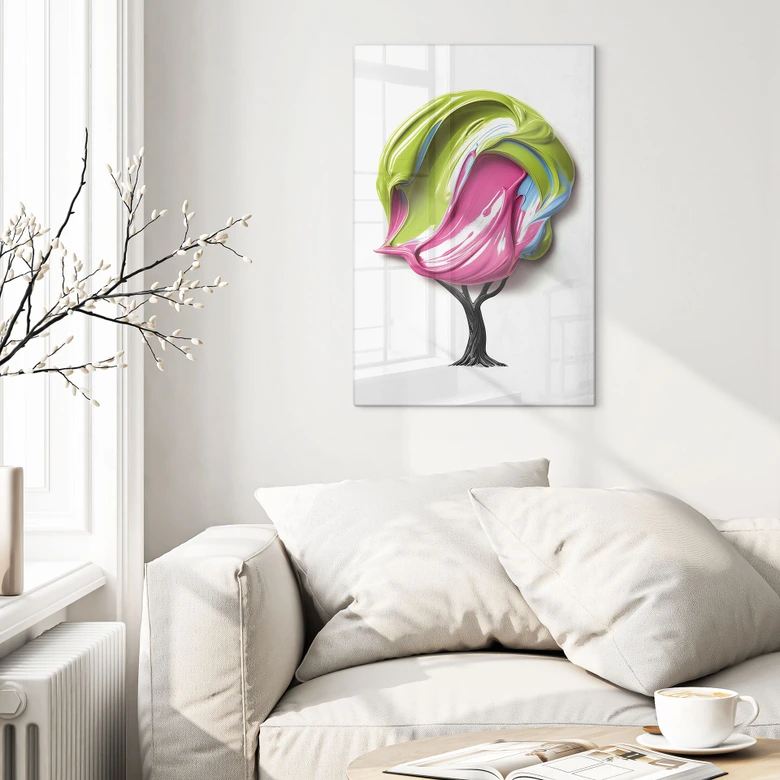 Glasschilderijen Boom met kleurrijke 3D kroon - Mielu 