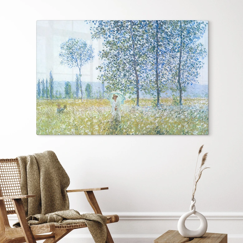 Glasbild Monet - Felder im Frühling 