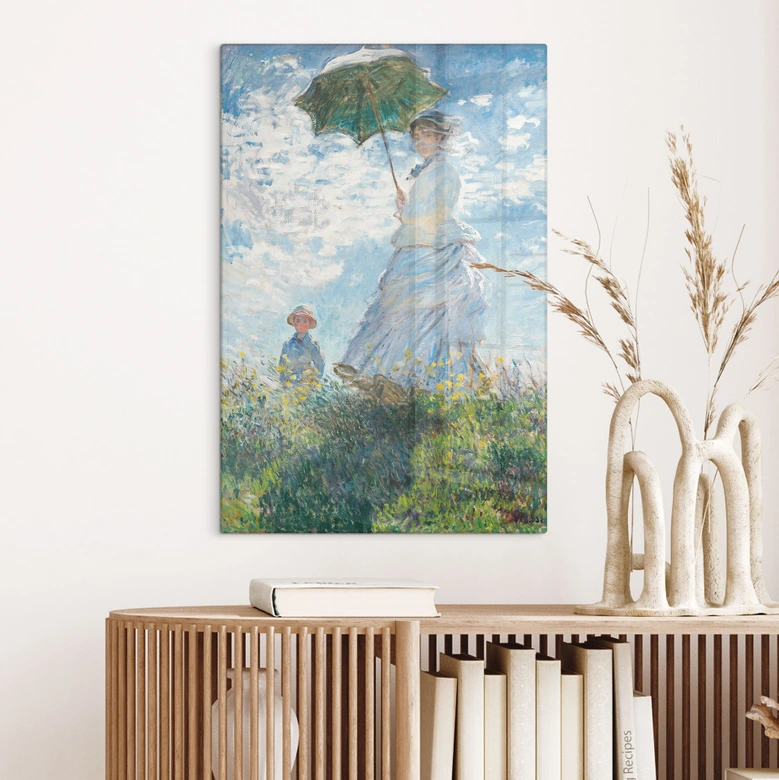 Glasbild Monet - Frau mit Sonnenschirm - Madame Monet und ihr Sohn 