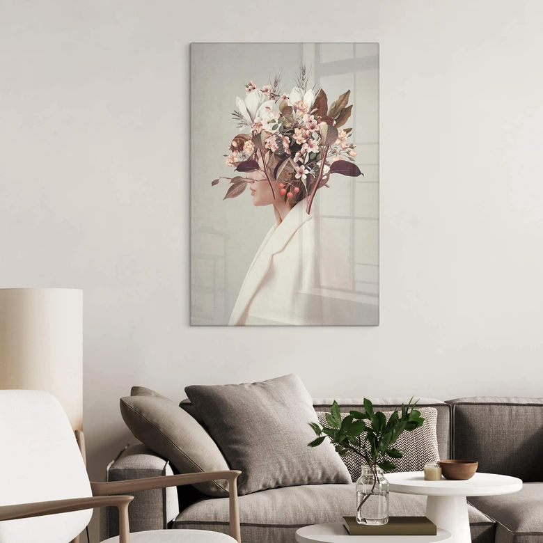 Glasbild Moth - Schönheit mit Blumenhut 