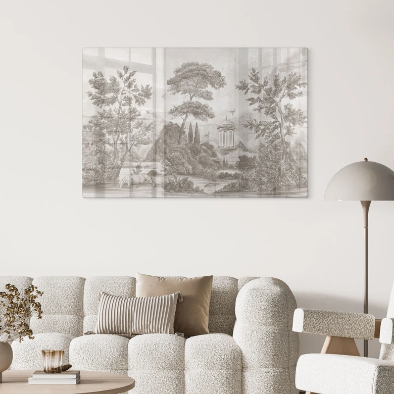 Glasbild Landschaft mit Gartenlandschaft in Beige - Ms Tiff 