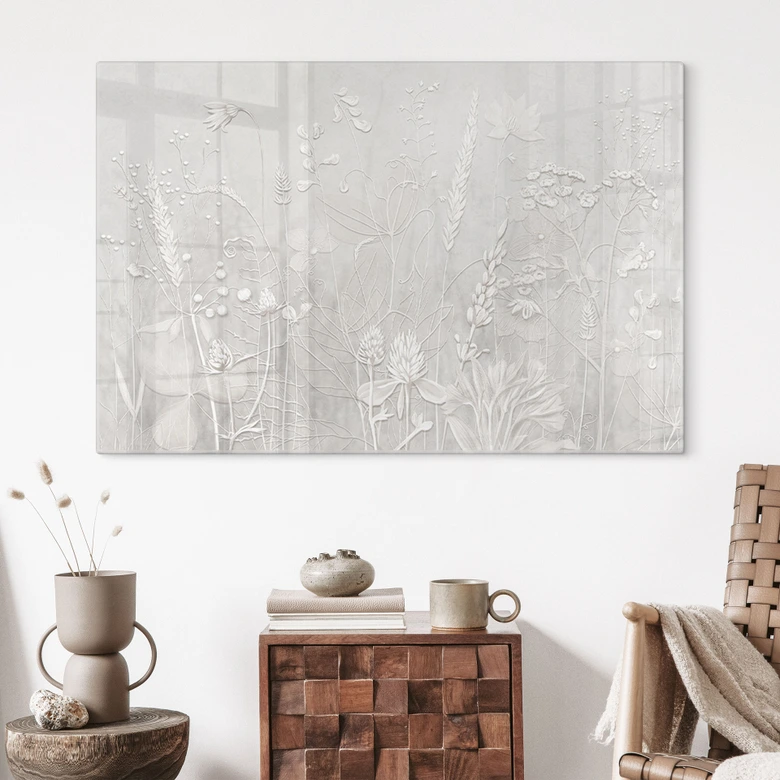 Glasbild Pflanzen in Weiß im modernen Design - Ms Tiff 