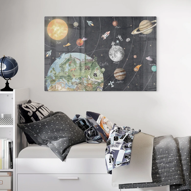 Glasbild Sonnensystem mit Planeten und Erde - Ms Tiff 