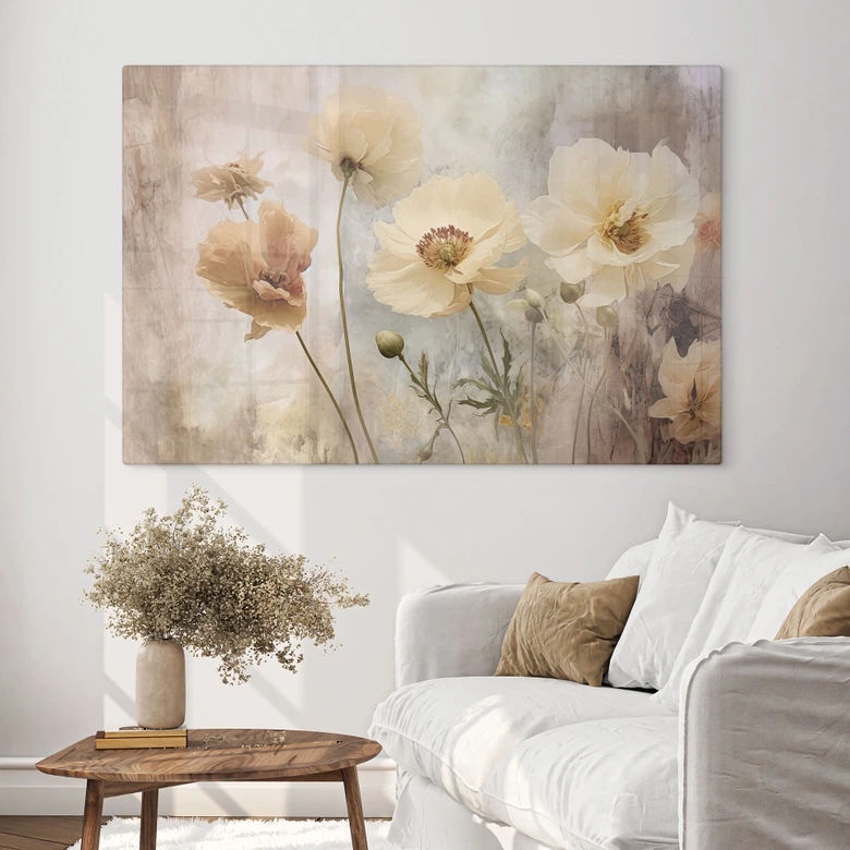 Glasbild Blumenpracht in warmen Pastelltönen - Paksoylu 