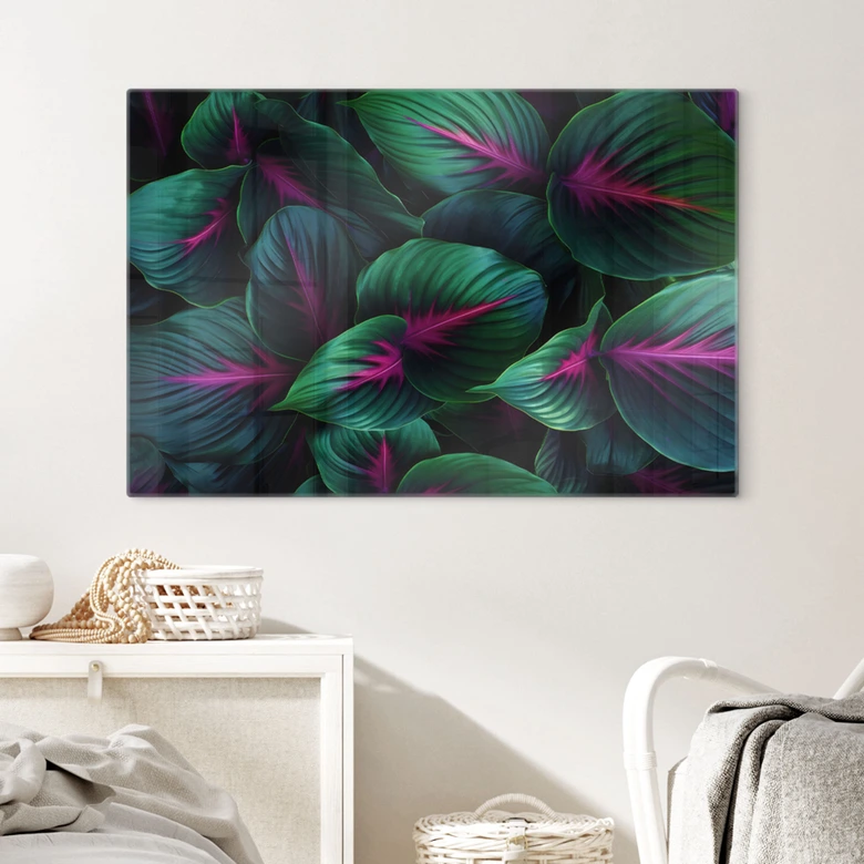 Glasbild Farbenfrohe Dschungelpflanzen - Paksoylu 