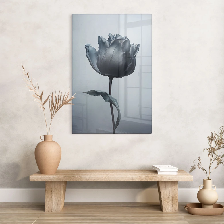 Glasbild Samtige Tulpe in Schwarz - Paksoylu 