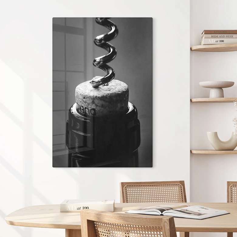 Glasschilderij Wijn met kurkentrekker - Pictufy Studio 