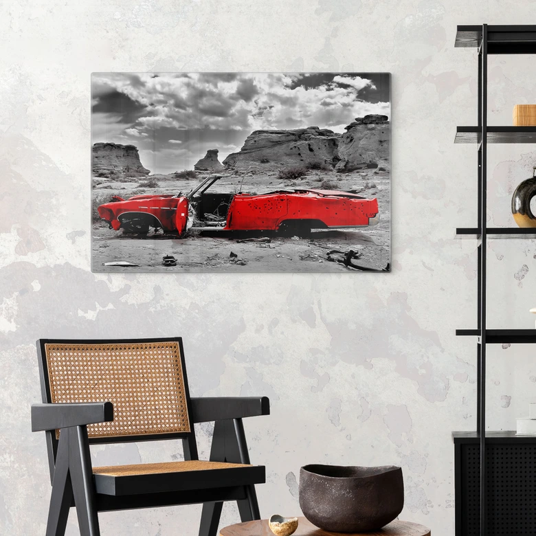 Glasbild Roter Cadillac 