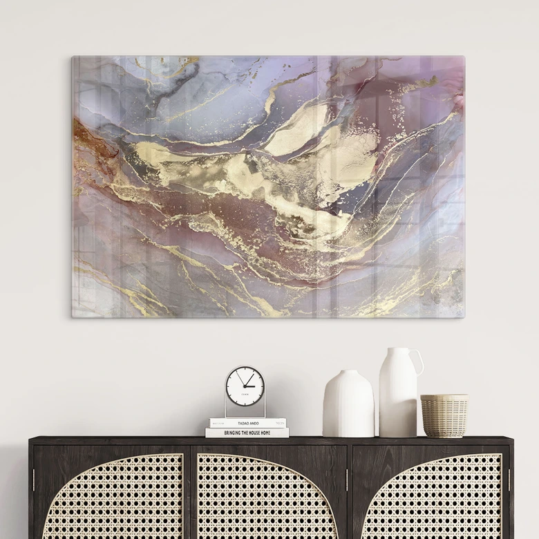 Glasbild Edle Strukturen in Gold und Violett - Shelest 