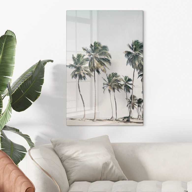 Glass Wall Art Tropical Palm Trees on the Beach - Sisi & Seb 