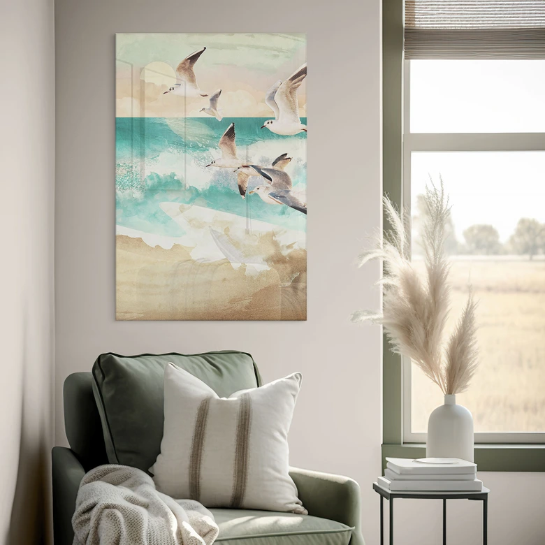 Glasbild Möwen am Strand - SpaceFrog Designs 