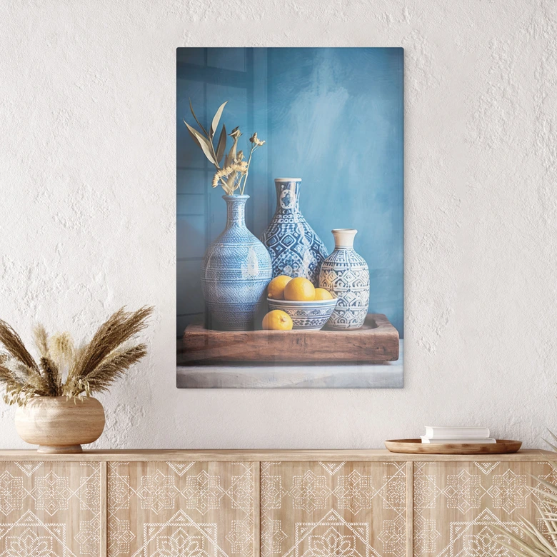 Glass Wall Art Still Life with Vases and Lemons - Treechild 