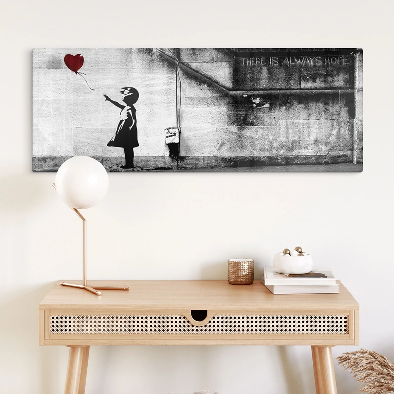 Tableau en verre Banksy - Girl with balloon - Panorama 