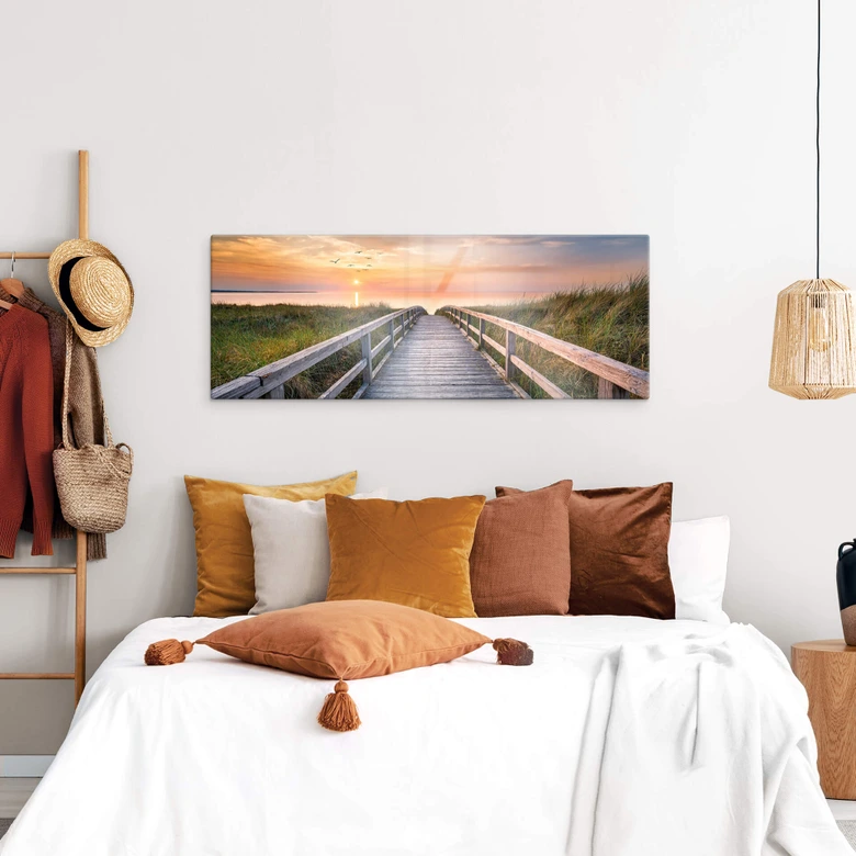 Tableau sur verre Dunes au coucher du soleil - Panorama 