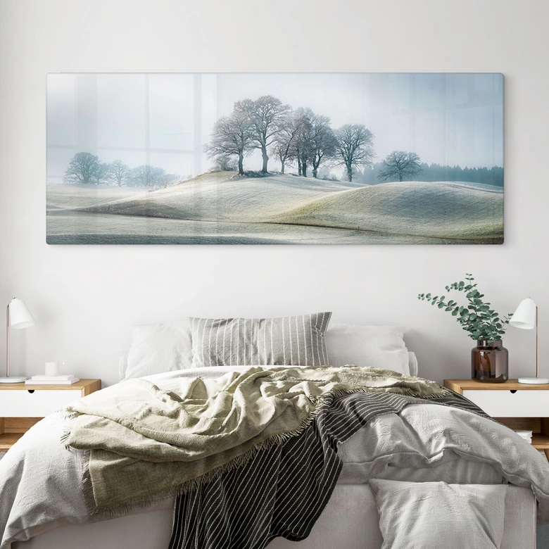 Glasbild Frostige Hügellandschaft - Eisenmann - Panorama 