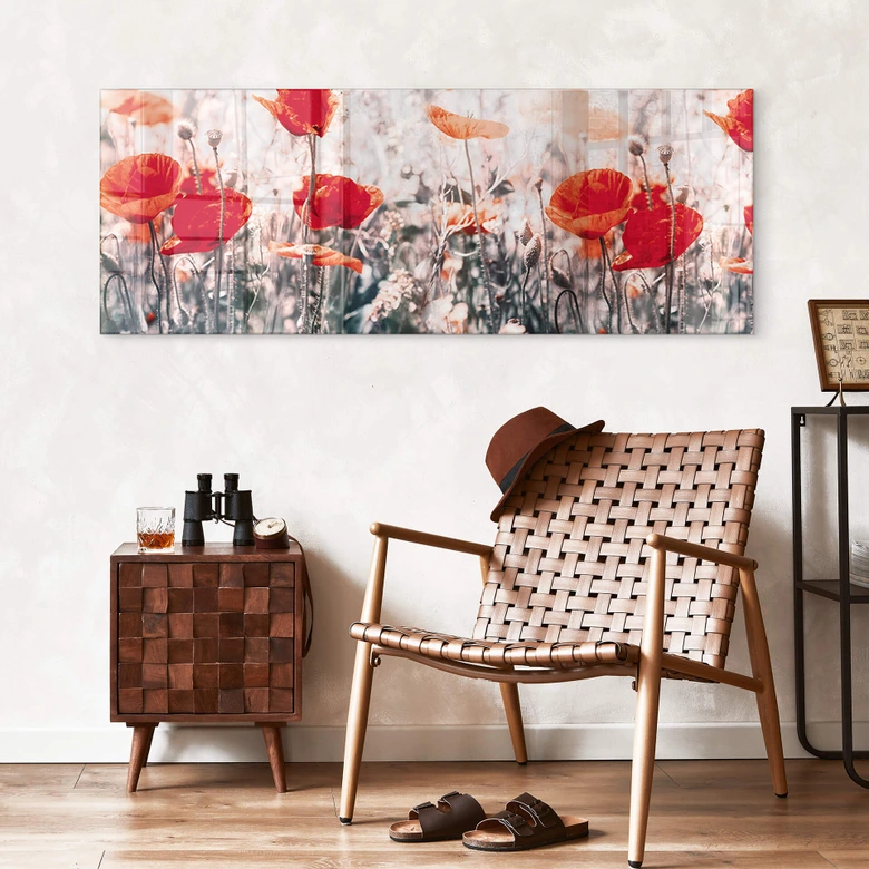 Tableau sur verre Coquelicot d'été rouge 