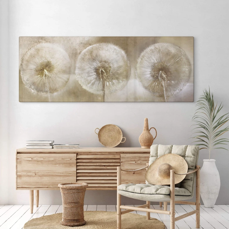 Tableau sur verre acrylique Schmucker Trois pissenlits - Panorama 