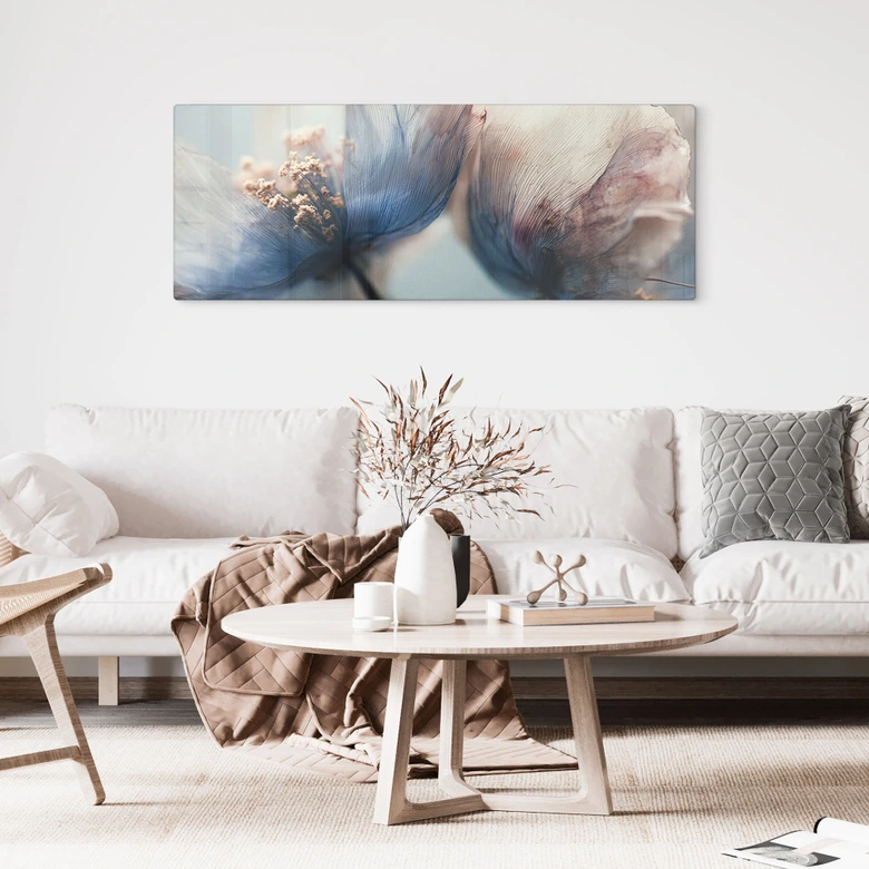 Tableau en verre Filigrane de fleurs séchées dans la lumière - Treechild - Panorama 