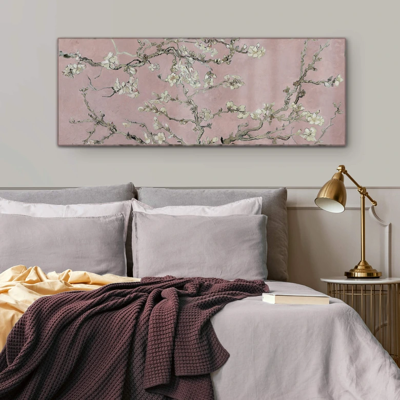 Glasschilderij van Gogh Kersenbloesem roze - panorama 